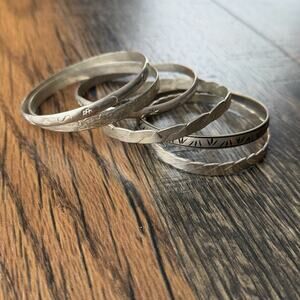 Vintage Mexico Alpaca Silver Bangle Bracelet Lot Engraved Etched Mixed Designs